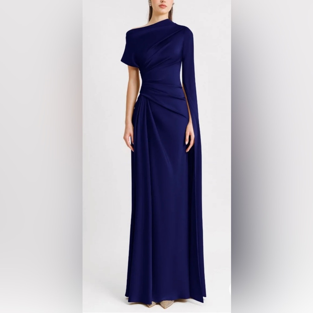 Brand new size Large Satin asymmetrical neckline draped maxi dress